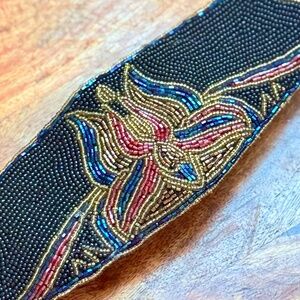 Vintage Le Regale Beaded Floral Wide Belt – Statement Accessory - Black, Multi